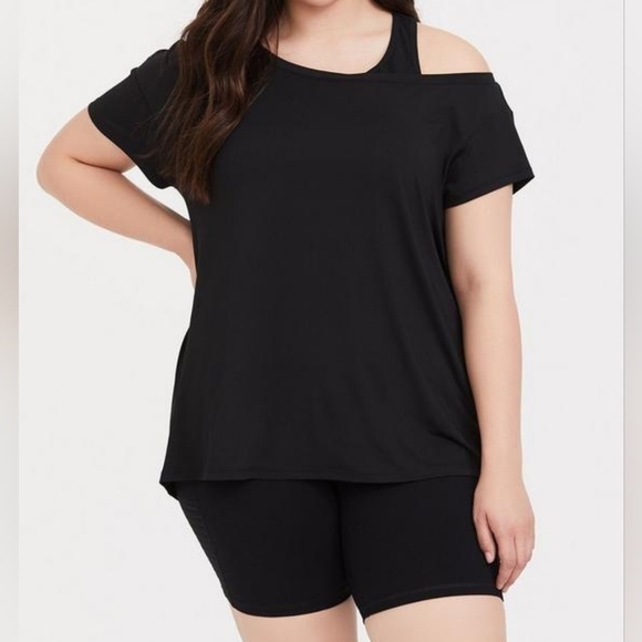NWT Torrid Black Performance Jersey Off-Shoulder Short Sleeve Active Tee - Picture 1 of 7